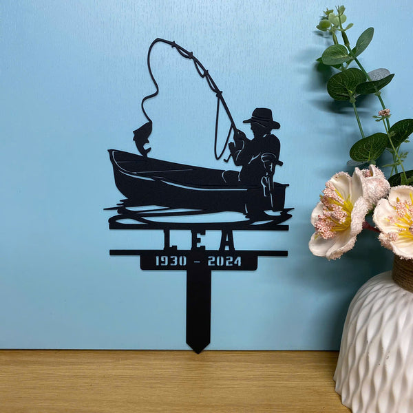 Custom Fishing Memorial Metal Garden Stake, In Loving Memory Of Fisherman Metal Grave Marker, Dad Loss Metal Stake, Fisherman Loss Sympathy Sign