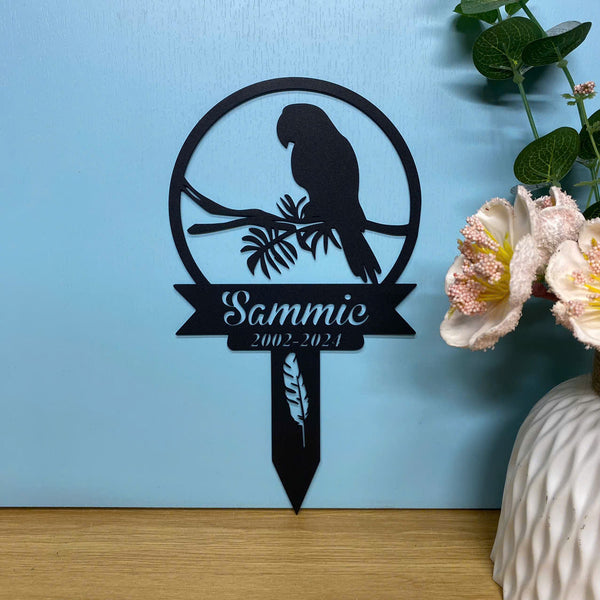 Personalized Parrot Memorial Metal Garden Stake, Parrot Metal Plaque With Stake, Pet Loss Metal Grave Markers, Tropical Bird Metal Garden Decor