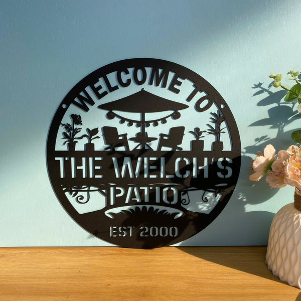Custom Backyard Patio Metal Sign, Personalized Family Last Name Sign, Pool & Patio Outdoor Metal Hanging Sign, Welcome Poolside Patio Metal Sign