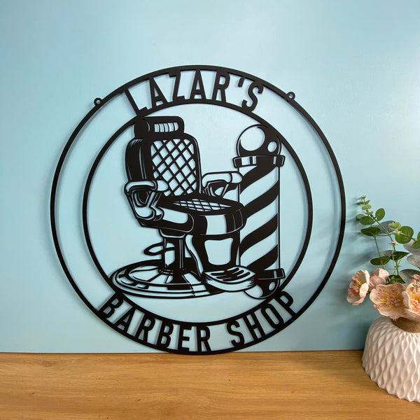 Custom Barber Shop Monogram Metal Wall Art, Personalized Hair Salon Metal Wall Sign Decor, Shop Haircut Metal Name Sign, Barber Shop Metal Wall Decor