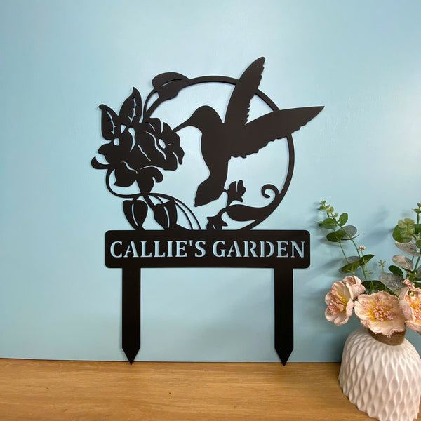 Custom Hummingbird Metal Garden Stake, Personalized Hummingbird Metal Garden Sign, Floral Hummingbird Metal Stake, Hummingbird Metal Yard Sign
