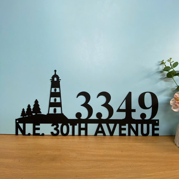 Personalized Lighthouse Address Number Metal Sign, Custom House Number Metal Sign, Beach House Numbers Metal Address Plaque, Custom Street Metal Sign