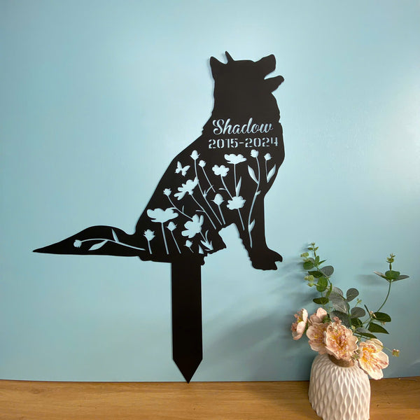 Custom German Shepherd Dog Memorial Garden Stake, Personalized Name Dog Metal Grave Marker, Floral Dog Metal Yard Sign, Pet Loss Remembrance Stake
