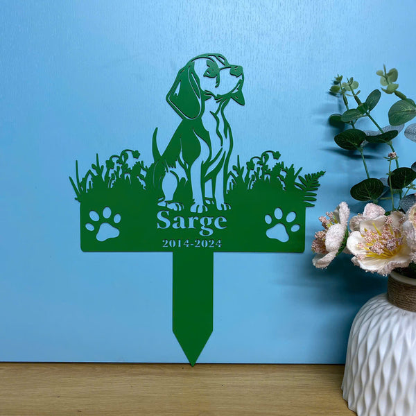 Custom Beagle Dog Memorial Metal Garden Stake, Personalized Dog With Flowers Memorial Stake, Dog Loss Metal Grave Marker, Dog Sympathy Metal Yard Sign