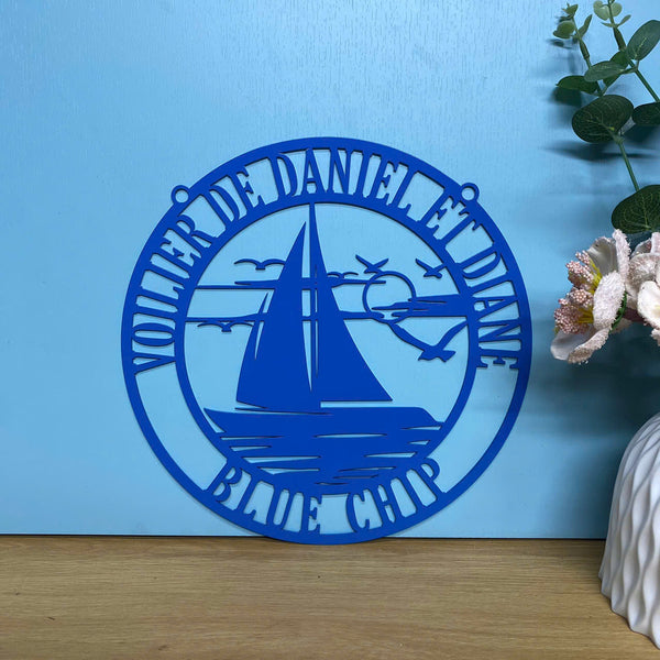 Personalized Family Name Sailing Boat Metal Wall Art, Custom Sailing Boat Last Name Sign, Beach House Outdoor Metal Wall Decor, Metal Nautical Sign