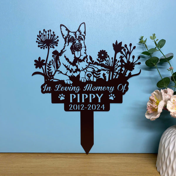 Personalized German Shepherd Dog Memorial Garden Stake, In Loving Memory Of Dog Metal Grave Marker, Pet Loss Remembrance Stake, Metal Dog Yard Sign