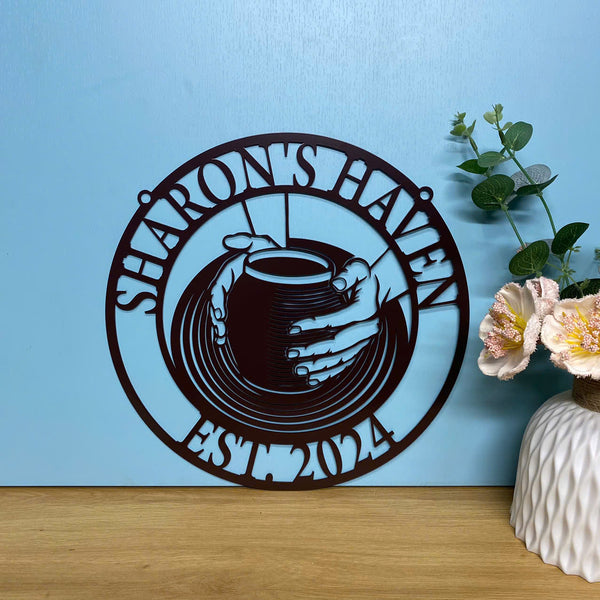 Custom Metal Pottery Sign With Name, Personalized Potters Metal Name Sign, Pottery Clay Studio Metal Wall Decor, Pottery Ceramics Metal Wall Art