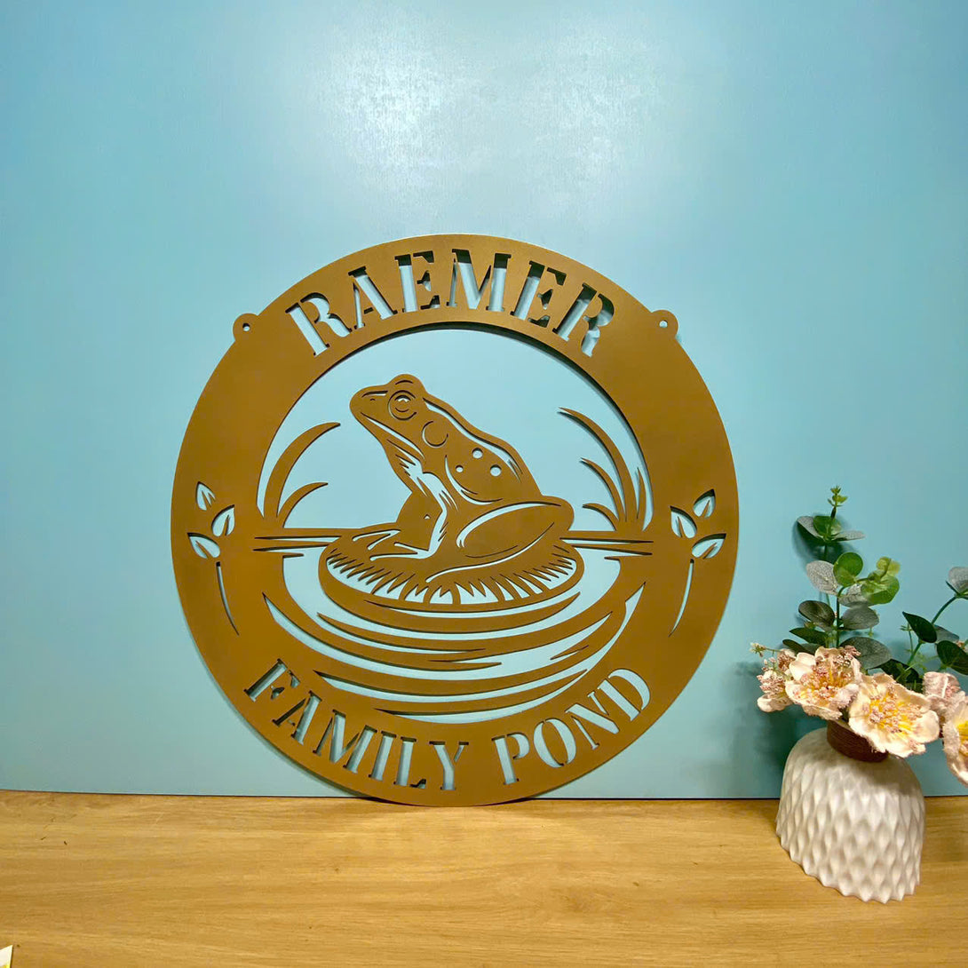 Personalized Frog Metal Sign With Name, Custom Frog On Pond Metal Wall Art, Frog Lakehouse Metal Wall Sign, Animal Lovers Metal Wall Sign Decor