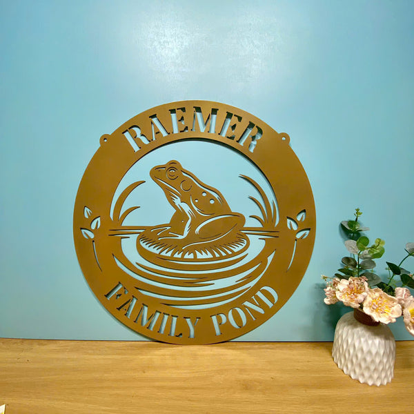 Personalized Frog Metal Sign With Name, Custom Frog On Pond Metal Wall Art, Frog Lakehouse Metal Wall Sign, Animal Lovers Metal Wall Sign Decor