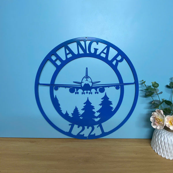 Custom Airplane Hangar Monogram Metal Wall Art, Personalized Pilot Name Metal Sign, Aircraft Hangar Metal Wall Sign, Airplane Man Cave Metal Decor