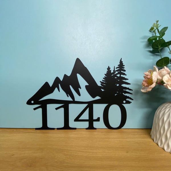 Custom Mountain Pine Tree House Number Metal Sign, Address House Number Metal Art, Address Number Metal Sign, Front Door Address Metal Entrance Sign
