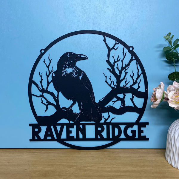 Custom Crow Birds Metal Name Sign, Personalized Black Raven Metal Sign, Raven Monogram Metal Wall Art, Black Crow Metal Art