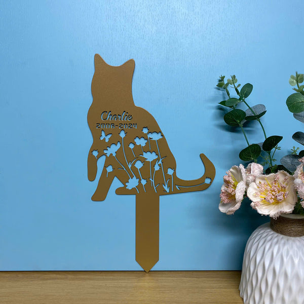 Custom Floral Cat Memorial Metal Garden Stake, Cat Lovers Metal Yard Sign, American Shorthair Cat Metal Stake, Pet Grave Marker, Remembrance Stake