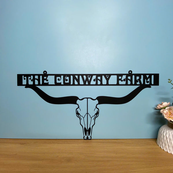 Custom Longhorn Cow Skull Metal Wall Art, Personalized Texas Longhorn Metal Sign, Western Longhorn Farmhouse Metal Sign, Cattle Farmhouse Ranch Decor