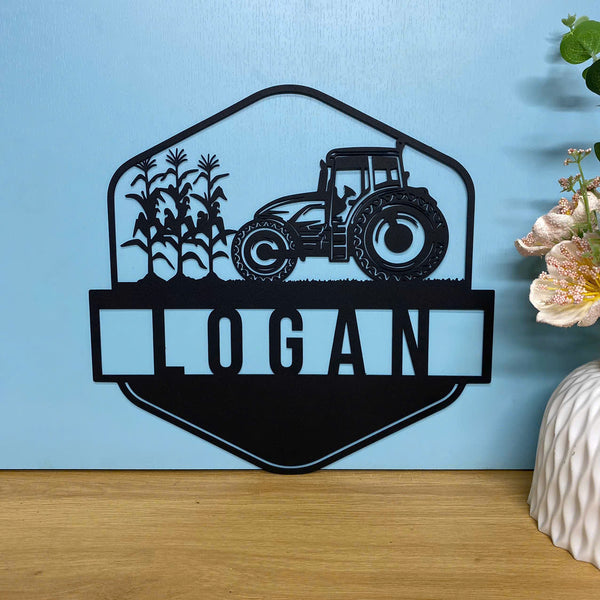 Custom Corn Farm Tractor Metal Sign, Personalized Tractor Monogram Metal Farm Sign, Custom Farmer Name Metal Sign, Metal Tractor Farmhouse Sign