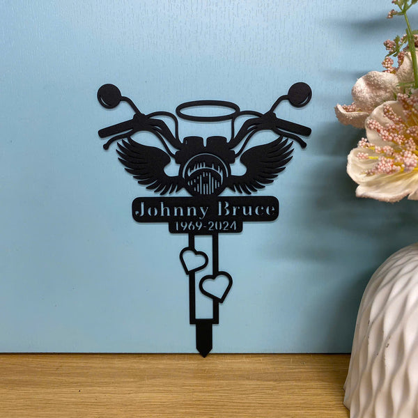 Custom Motorcycle With Wings Metal Garden Stake, In Loving Memory Of Biker Metal Stake, Motorcycle Metal Grave Marker, Biker Remembrance Metal Stakes