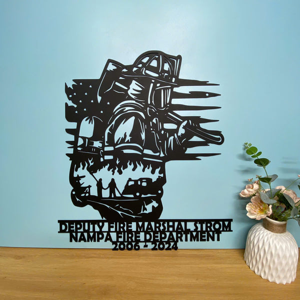 Custom Us Flag Firefighter Metal Sign, First Responder Firefighter Metal Wall Art,fireman Retirement Metal Name Sign, Fire Department Metal Wall Decor