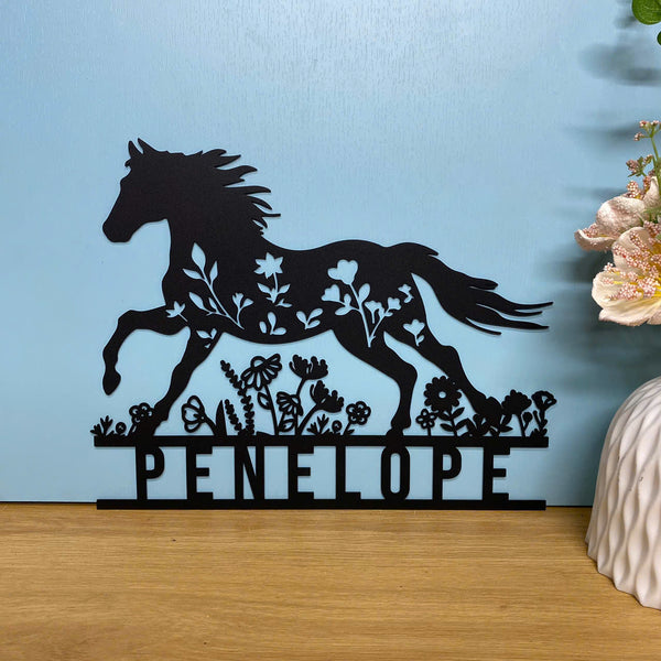 Personalized Floral Horse Metal Wall Art, Horse With Flowers Metal Sign, Horse Barn Nursery Farmhouse Metal Decor, Horse Flower Metal Wall Hanging