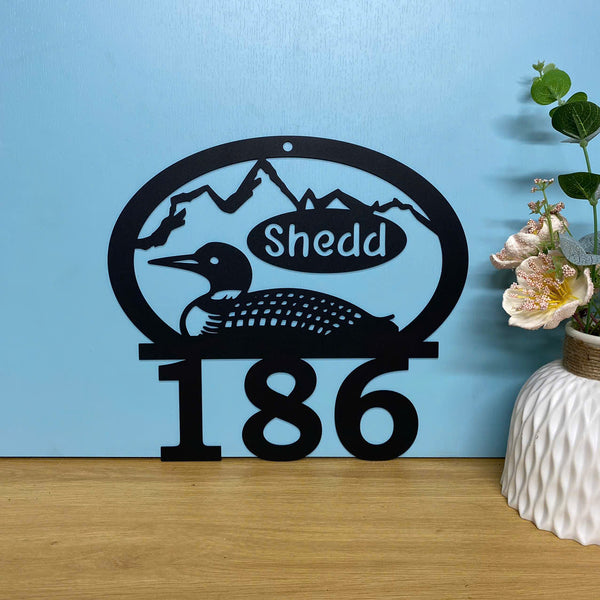 Custom Loon Farm Address Number Metal Wall Art, Personalized Family Name Duck Farm Sign, Loon House Number Metal Sign, Lake House Cabin Metal Decor