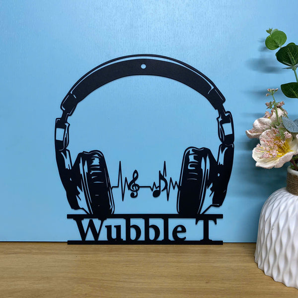 Personalized Headphone Music Studio Metal Wall Art, Custom Dj Headphones Metal Name Sign, Headphone Music Lovers Game Room Metal Wall Sign Decor