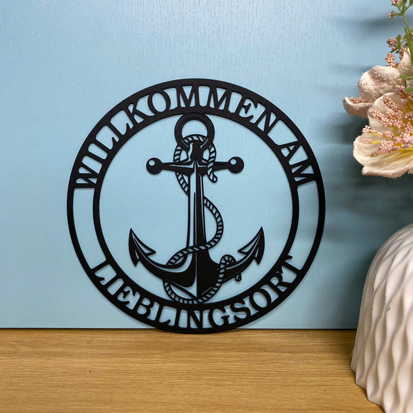 Custom Name Anchor Monogram Metal Wall Art, Personalized Anchor Metal Name Sign, Nautical Anchor Beach House Metal Wall Sign Decor