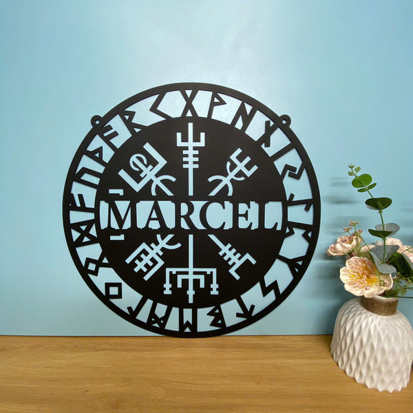 Custom Nordic Mythology Vegvisir Rune Metal Sign, Viking Compass Metal Sign, Vegvisir Icelandic Metal Wall Art, Spiritual Viking Metal Wall Sign Decor