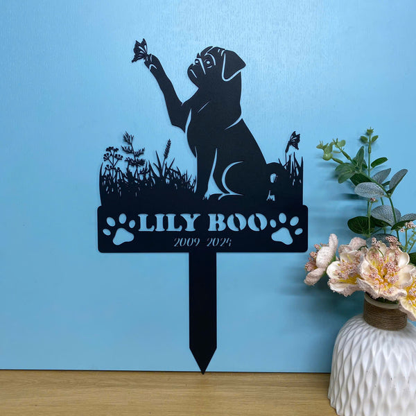 Personalized Pug Dog Memorial Metal Garden Stake, Custom Pug Dog Metal Yard Sign, Dog Loss Metal Grave Marker, Pug Dog Remembrance Stake,sympathy Sign