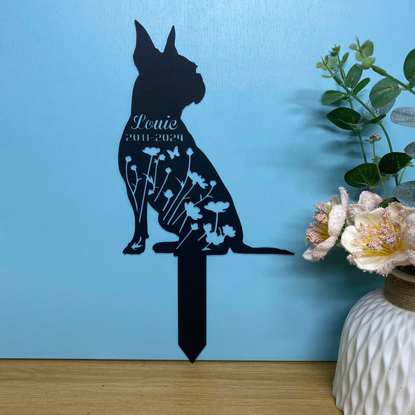 Personalized Boston Terrier Dog Memorial Metal Stake, Custom Dog Metal Garden Sign, Pet Metal Grave Marker, Pet Loss Sympathy Sign, Remembrance Stake