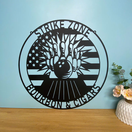 Personalized Us Bowling Metal Wall Art, Custom Bowling Player Metal Name Sign, Bowling Strike Metal Sign, Bowling Game Zone Metal Wall Hanging Sign
