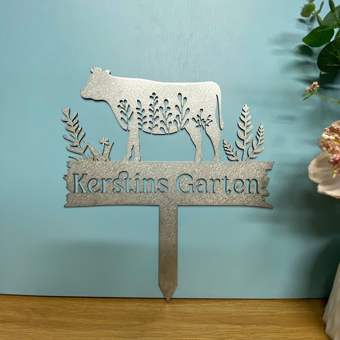Personalized Cow Metal Sign With Stake, Cow Cattle Metal Garden Stake, Custom Cow Farmhouse Metal Garden Decor, Cattle Farm Address Plaque With Stake