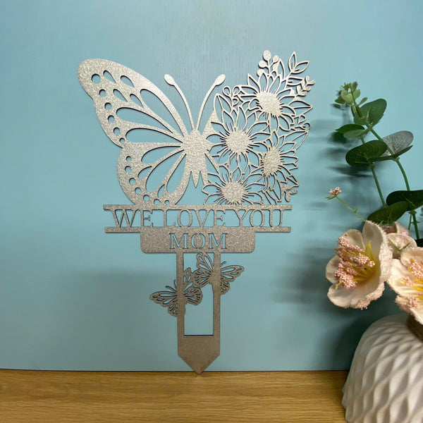 Custom Floral Butterfly Memorial Cross Metal Stake, Butterfly Sunflower Metal Garden Stakes, Loss Of Loved One Metal Sign, Sympathy Metal Yard Sign