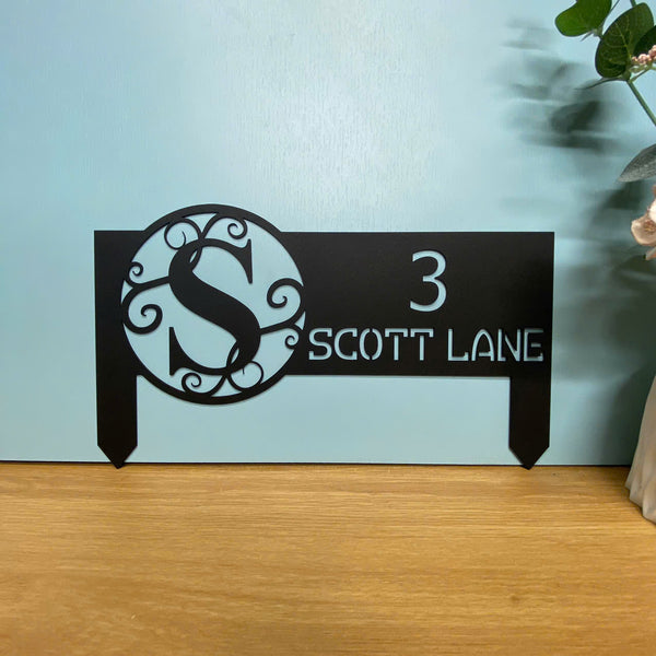 Personalized Monogram Split Letter Address Metal Stake, Custom Address House Number Metal Stake, Metal Address Yard Stake, Address Metal Plaque Stake