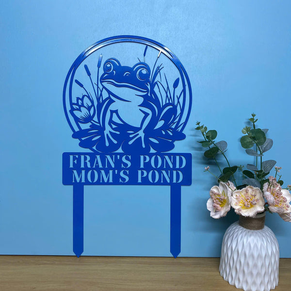 Personalized Outdoor Frog Pond Metal Sign With Stake, Custom Frog Metal Sign Garden Stake, Frog Memorial Metal Stake, Frog Pond Lakeside Metal Stake