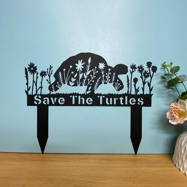 Custom Floral Turtle Memorial Metal Garden Stake, Sea Turtle Metal Garden Sign Outdoor Decor, Turtle Loss Metal Grave Marker, Pet Sympathy Metal Sign