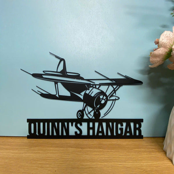 Personalized Aircraft Hangar Metal Name Sign, Airplane Hangar Metal Wall Art, Custom Pilot Name Aircraft Metal Wall Sign, Metal Aviation Sign