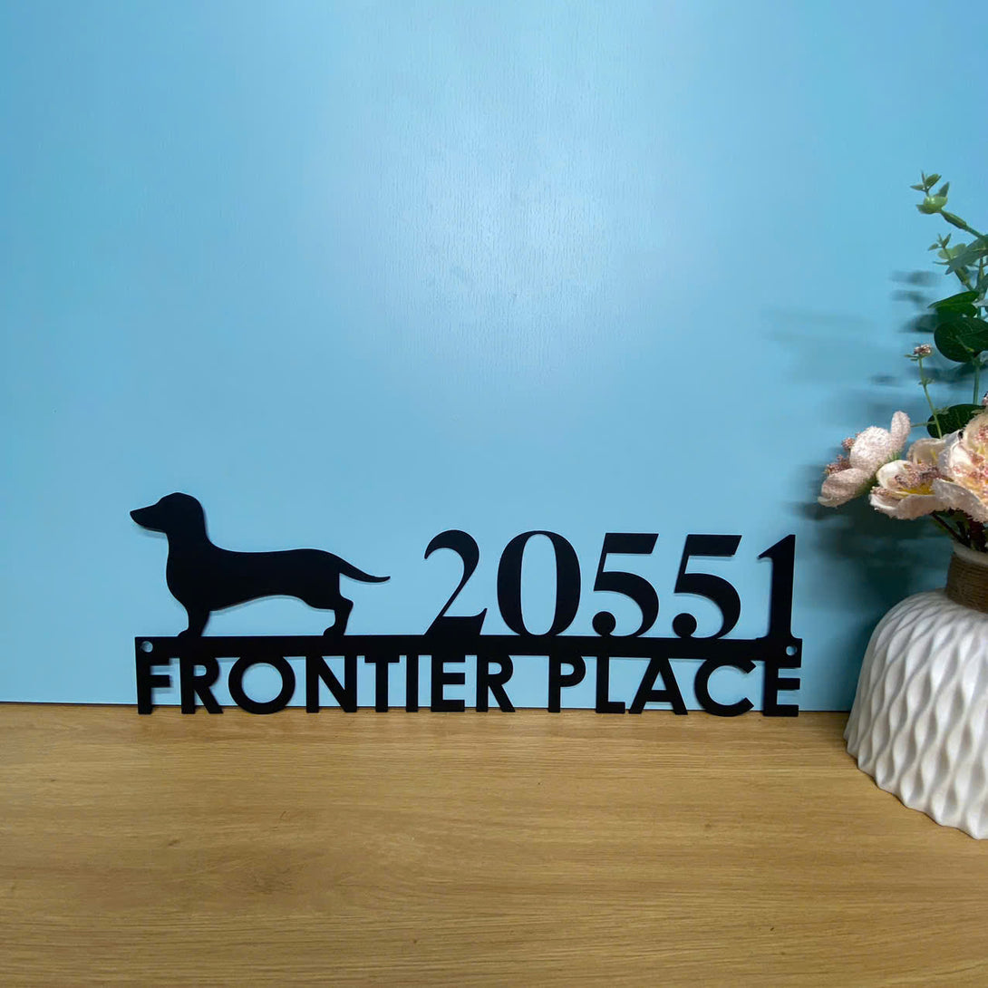 Custom Metal Dachshund Dog Address Sign, Personalized House Numbers Metal Sign, Modern Address Metal Wall Sign, Pet Lover Dog Metal Address Sign