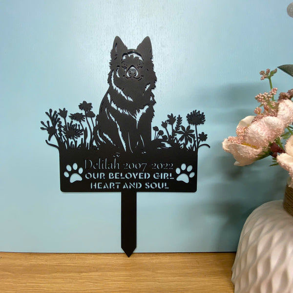 Custom Metal Schipperke Dog Memorial Stake, Schipperke Dog Metal Grave Marker, Personalized Dog Loss Metal Garden Stake, Pet Loss Metal Garden Decor