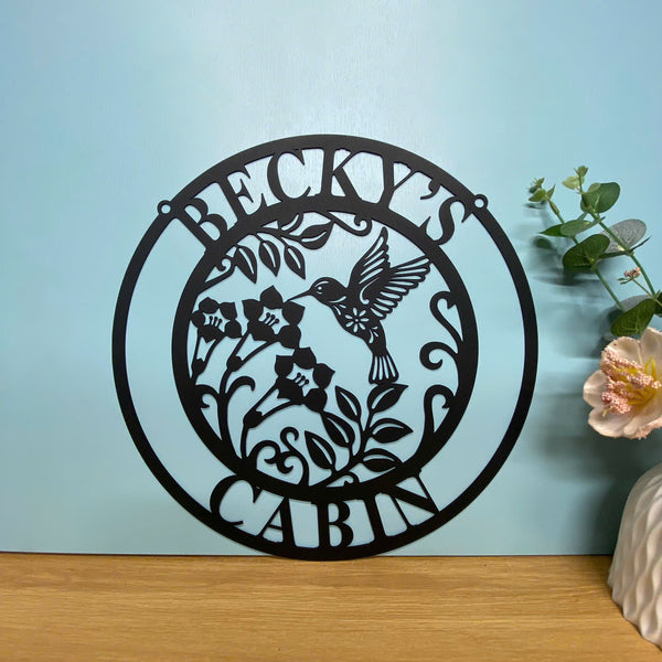 Custom Hummingbird Flower Monogram Metal Sign, Personalized Flower Garden Metal Name Sign, Bird With Flowers Garden Metal Wall Hanging Sign Decor