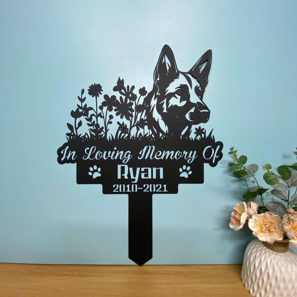 Personalized German Shepherd Memorial Garden Stake, In Loving Memory Of Dog Metal Grave Marker, Dog Metal Yard Sign, Pet Loss Remembrance Stake