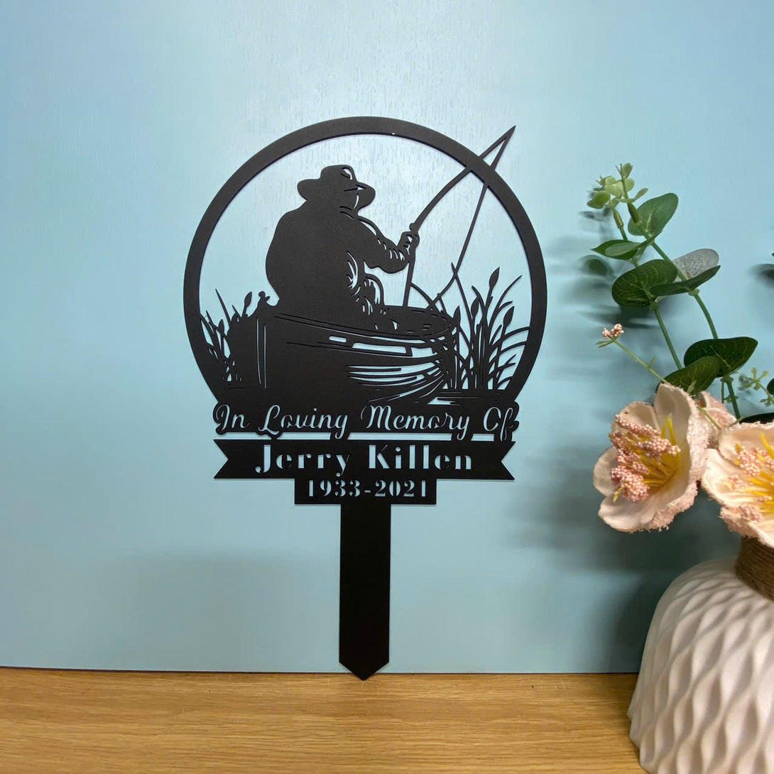 Personalized Fisherman Memorial Metal Garden Stake, In Loving Memory Of Fisherman Metal Grave Marker, Fisher Loss Metal Stake, Fisherman Sympathy Sign