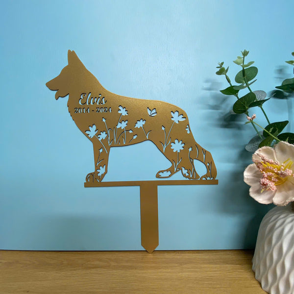 Custom German Shepherd Dog Memorial Garden Stake, Floral Dog Metal Grave Marker,german Shepherd Dog Breed Metal Yard Stake, Pet Loss Remembrance Stake