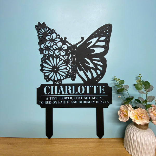 Custom Butterfly Memorial Metal Garden Stake, Loss Of Loved One Remembrance Metal Sign, In Loving Memory Metal Garden Stake, Sympathy Metal Yard Sign