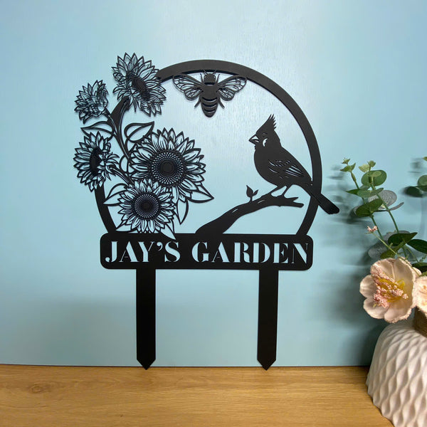 Personalized Cardinal With Sunflower Garden Metal Yard Stake, Custom Your Garden Metal Sign, Sunflower Metal Yard Stake, Garden Outdoor Metal Decor