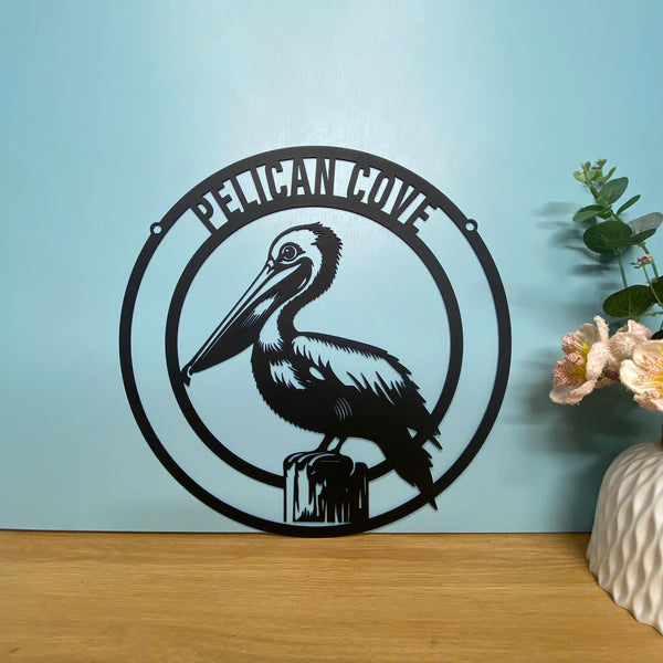 Custom Pelican Monogram Metal Wall Art, Personalized Pelican Metal Name Sign, Pelican Metal Home Decor, Pelican Animals Metal Wall Sign