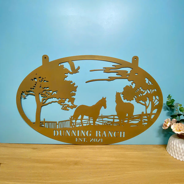 Custom Horse Metal Farm Sign, Wild Horse Farmhouse Metal Sign, Personalized Horse Ranch Metal Sign, Horse Barn Ranch Metal Outdoor Hanging Sign