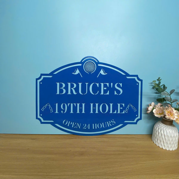 Custom 19th Hole Golf Club Metal Wall Art, Personalized Golfer Name Metal Wall Sign, Golf Playground Metal Name Sign, 19th Hole Golfing Metal Sign