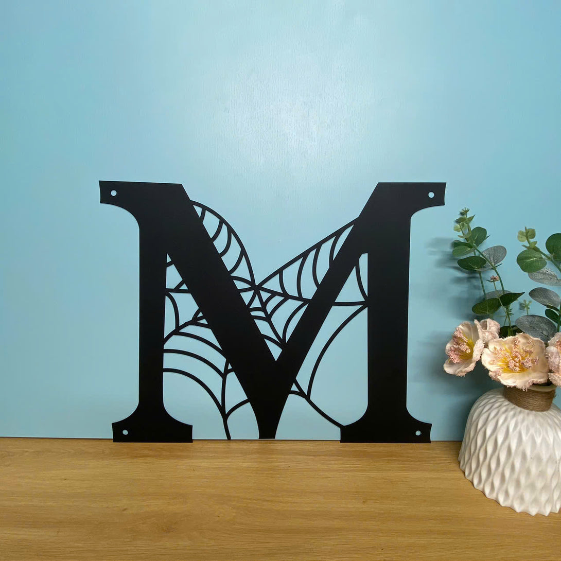 Custom Halloween Alphabet Letters Metal Sign, Spooky Split Letter Monogram Sign Metal Wall Hanging,split Letters With Spider Web Metal Sign Home Decor