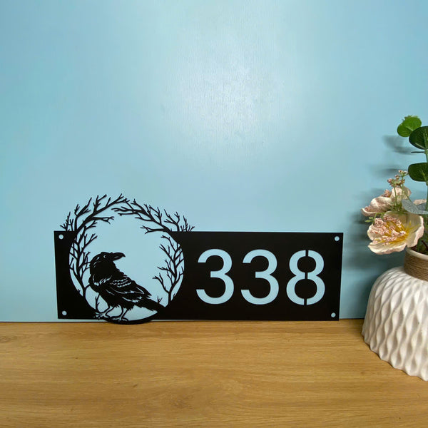 Personalized Raven Address House Number Metal Wall Art, Custom Outdoor Address Number Metal Sign, Raven House Number Metal Wall Hanging Sign