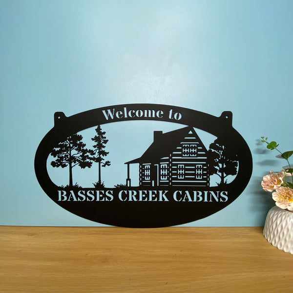 Custom Cabin House Address Metal Wall Art, Personalized Family Name Cabin Metal Sign, Man Cave Cabin Lodge Metal Decor, Metal Cabin Sign Outdoor Decor