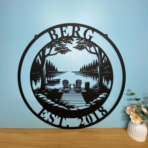Personalized Camping Lake House Metal Sign, Lake House Outdoor Decor, Custom Lake House Name Sign, Camping Forest Lake Sign, Front Porch Metal Decor